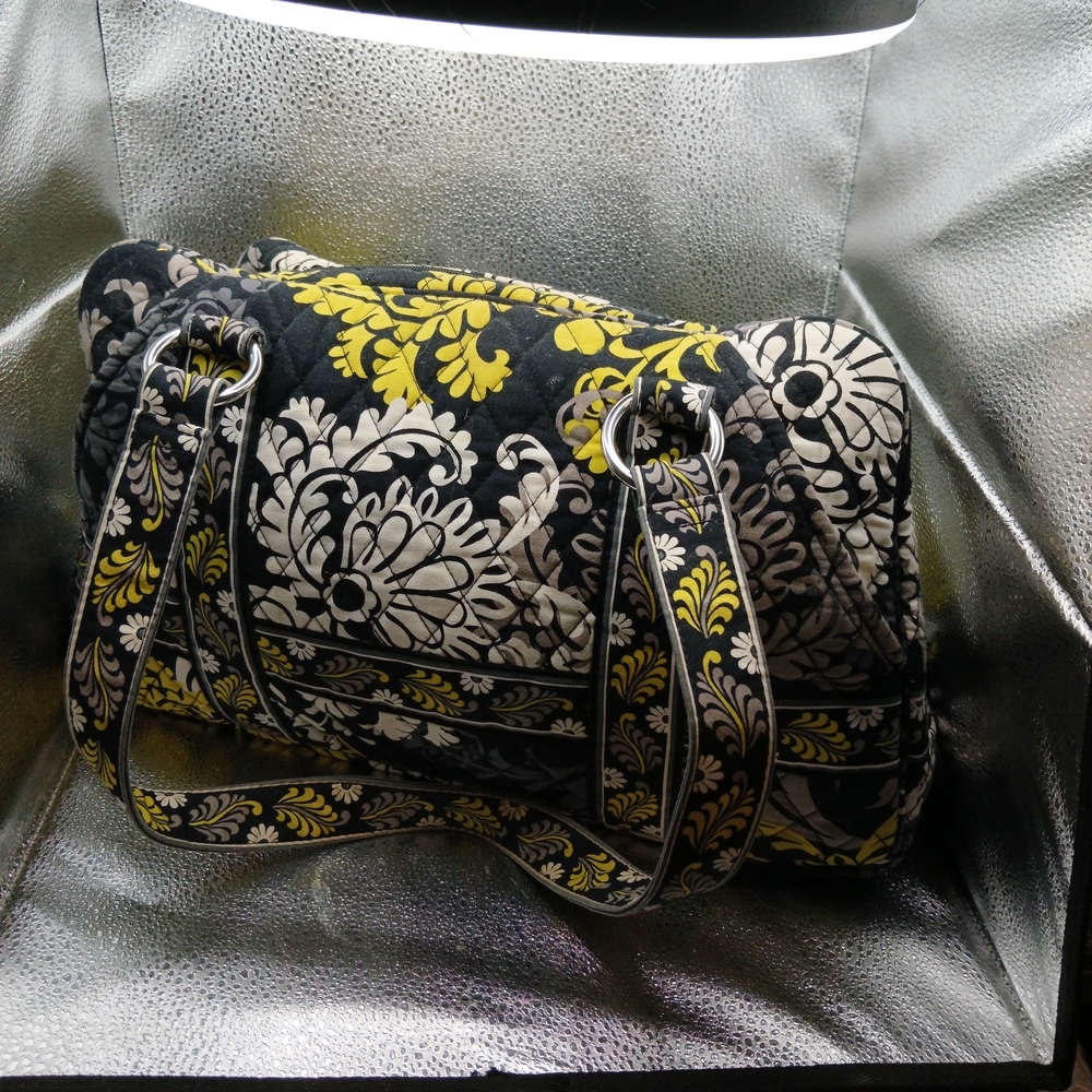 Vera Bradley Black and Yellow Baroque Floral Shoulder Bag